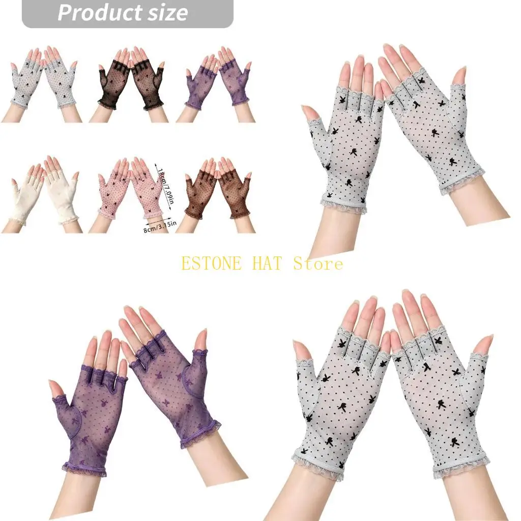 49MF Women's half finger mesh lace gloves for warm weather daily use