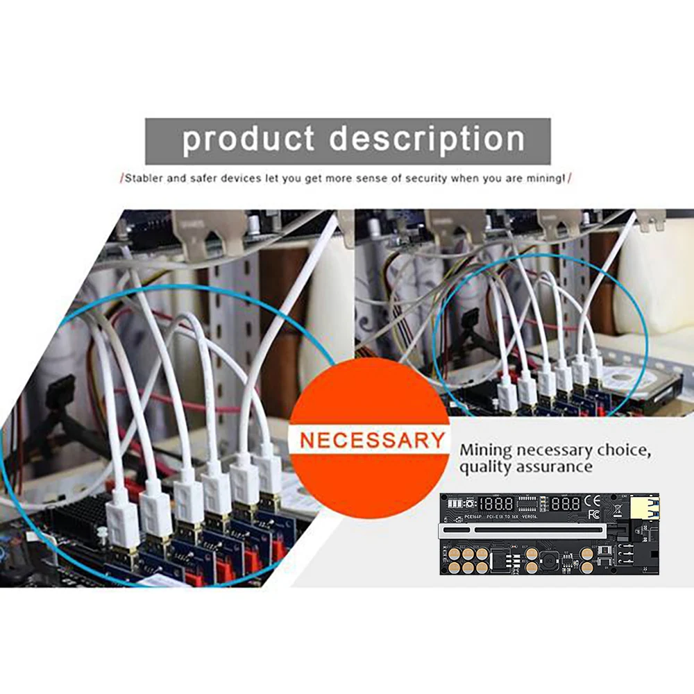 A34M-para BTC Miner VER016 PCI-E 1X a 16X USB3.0 GPU Riser Card con 10 condensadores pantalla de temperatura/voltaje + escudo