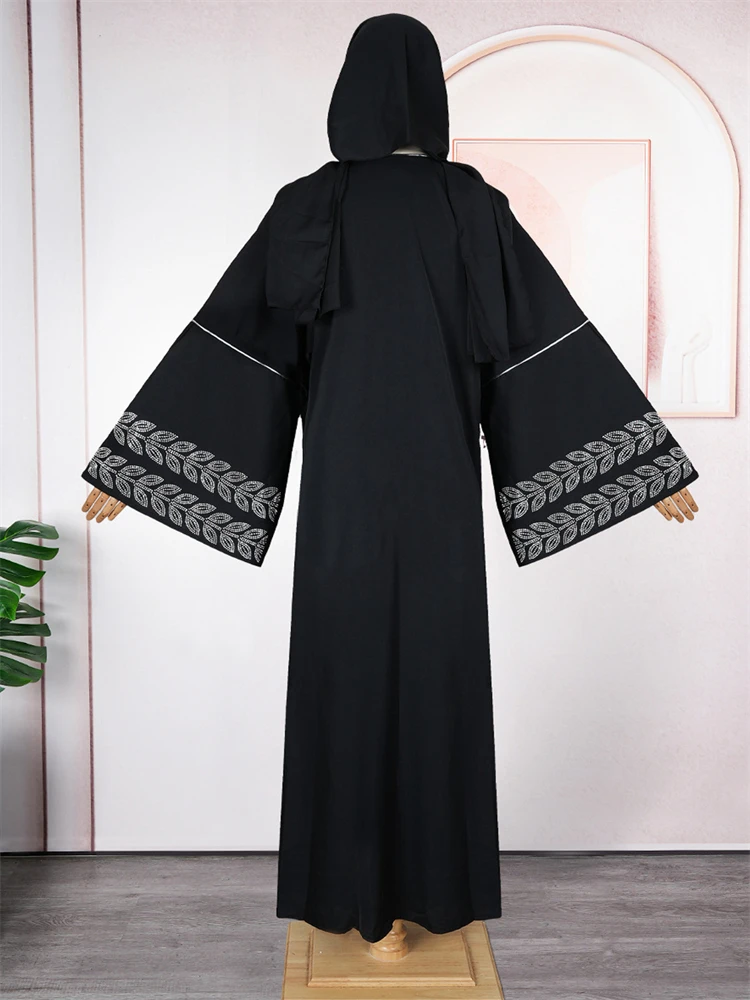 두바이 Hijab Abaya 여성용 럭셔리 웨딩 파티 이브닝 ​​가운 긴 소매 드레스 Caftan Marocain Femme 이슬람 블랙 Kaftan Boubou
