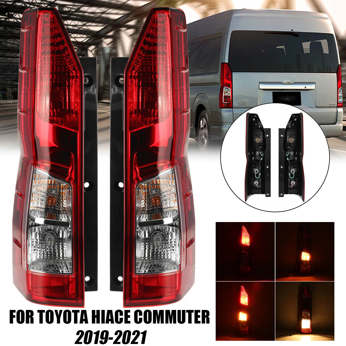 

Rear Left Right LED Tail Brake Stop Lights Lamp For Toyota Hiace Bus 2019 2020 2021 Car Red And Clear Decoration