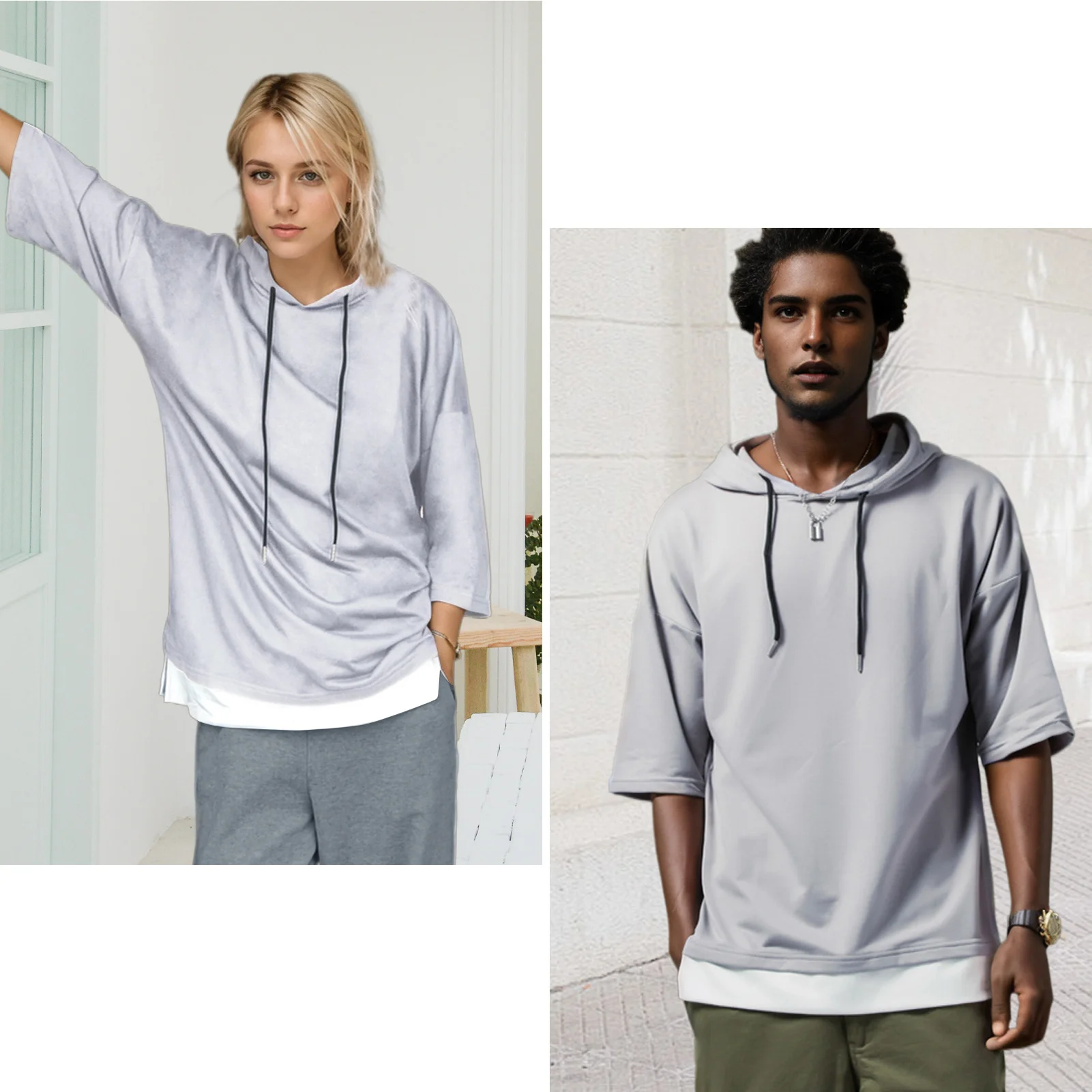 Mens T-Shirt Short Sleeve Hoodie Soft Cotton Sweatshirts Moisture Wicking Casual Patchwork Unisex Hoodie tee