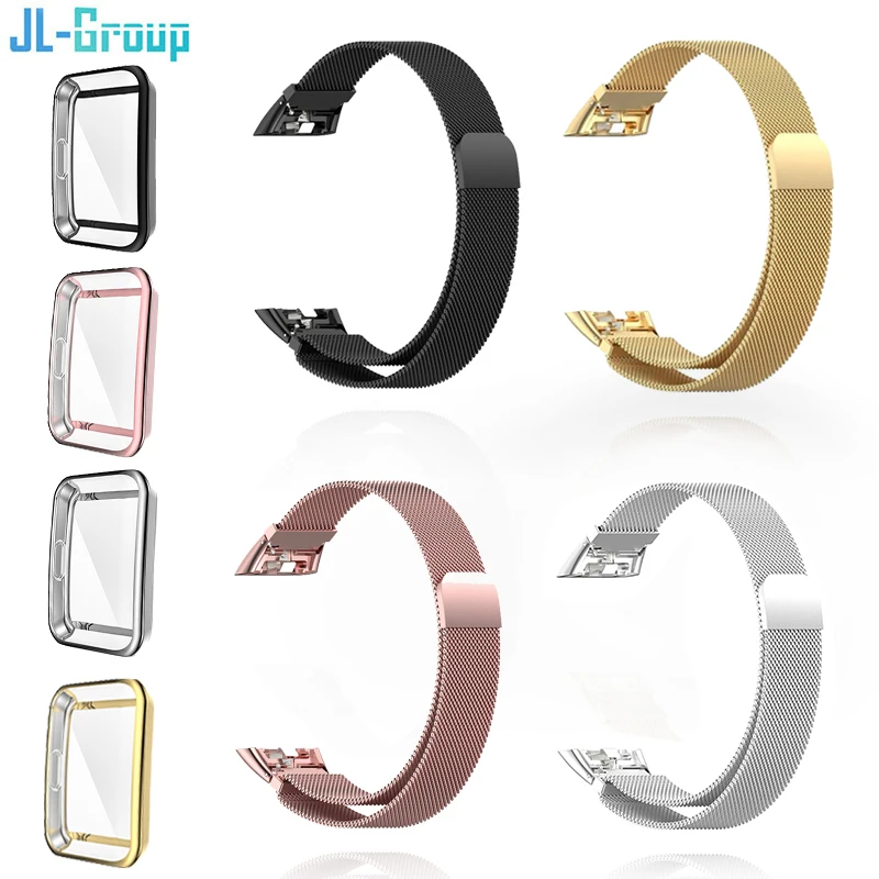 Correa de reloj de Metal para Huawei Band 6 7 Band Honor 6, pulsera con funda de TPU, Protector de pantalla, película suave, correa de bucle