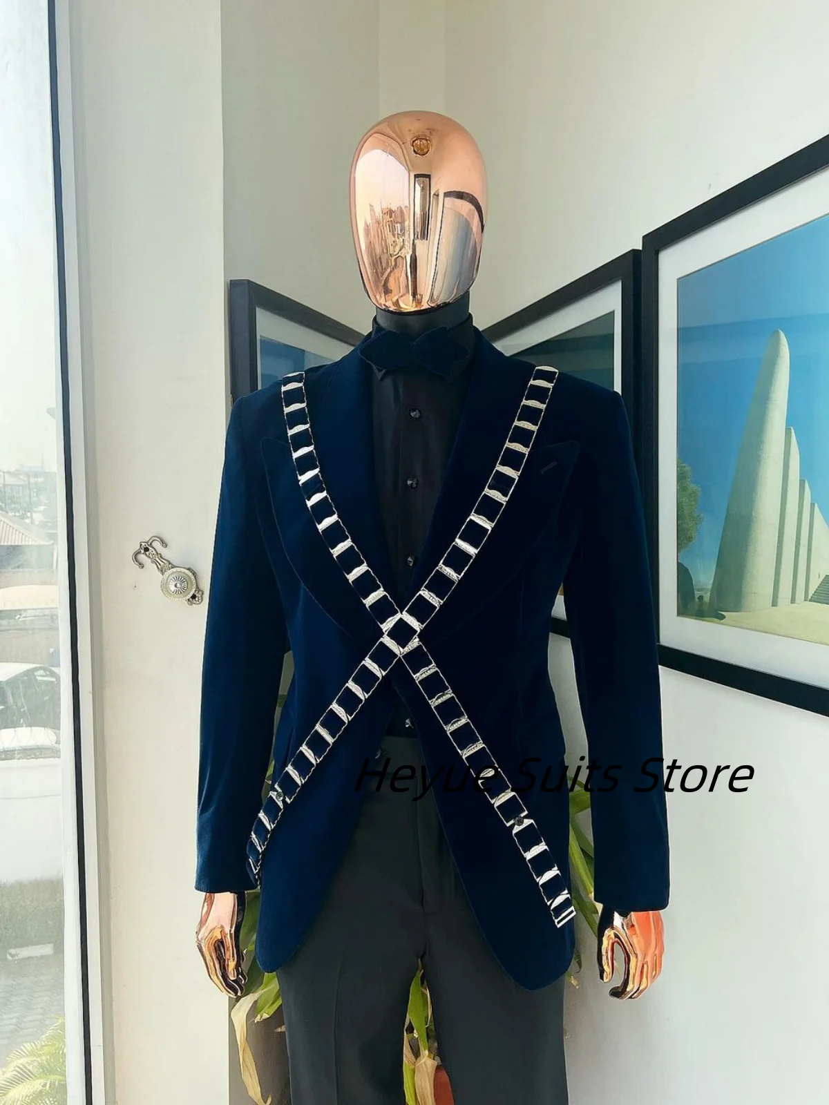 

Elegant Velvet Fashion Men Suits Slim Groom Wedding Tuxedos Customized Party Male Blazers 2 Pieces Sets Formal pantalones hombre