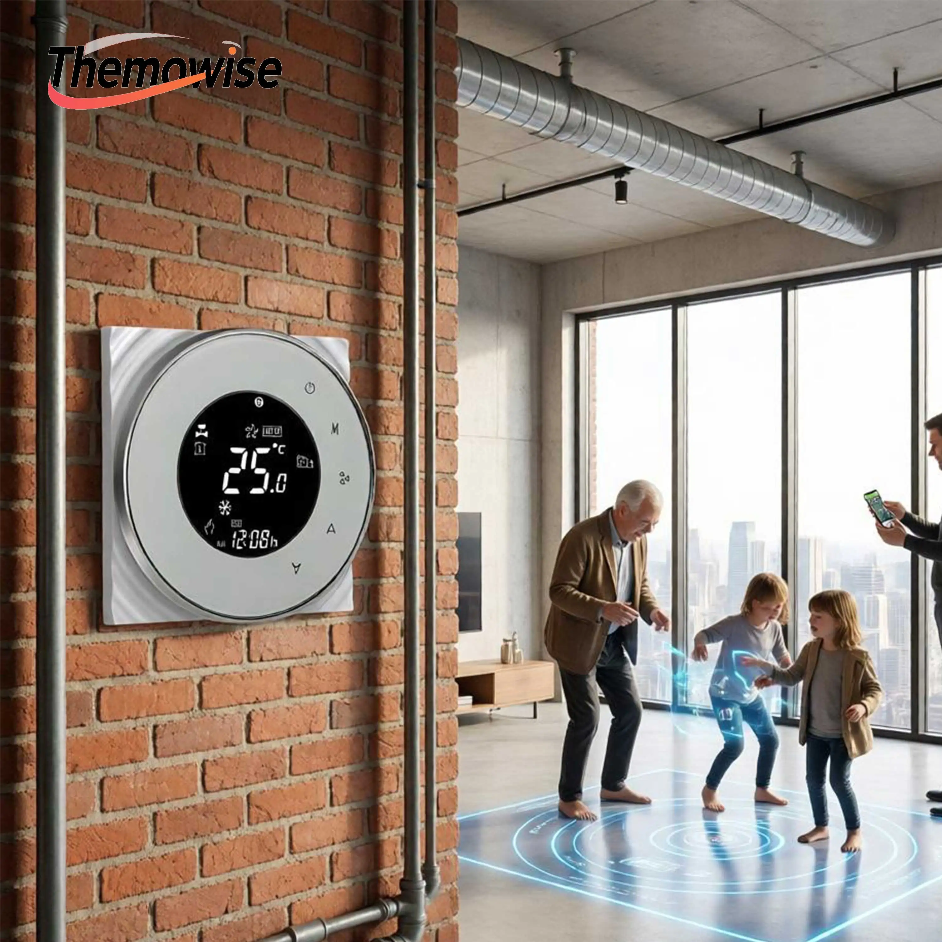 Circular Mount WIFI&RS485 Cooling Heating Thermostat for Adjust Fan Coil Unit TUYA APP Smart Remote Control By 24V 220V Optional