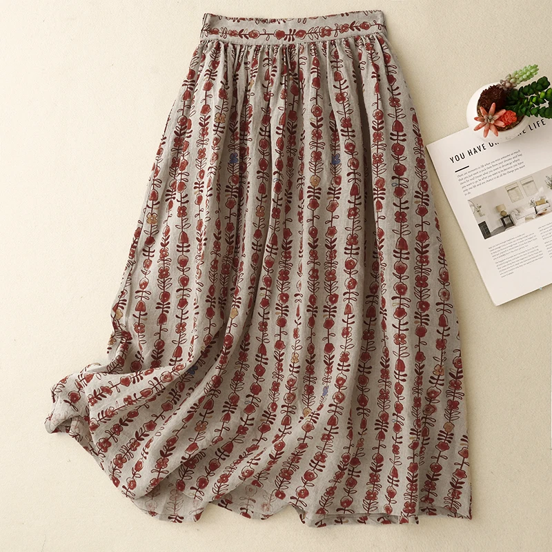 

Ele A-Line Midi Skirt for Women Summer New Sle Cotton Gentle Wind Slimming Cake Skirt Mid-Length Spring Summer