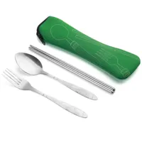 Portable Printed Stainless Steel Spoon Fork Steak Knife Set, 3pcs/7pcs Travel Cutlery Tableware with Bag