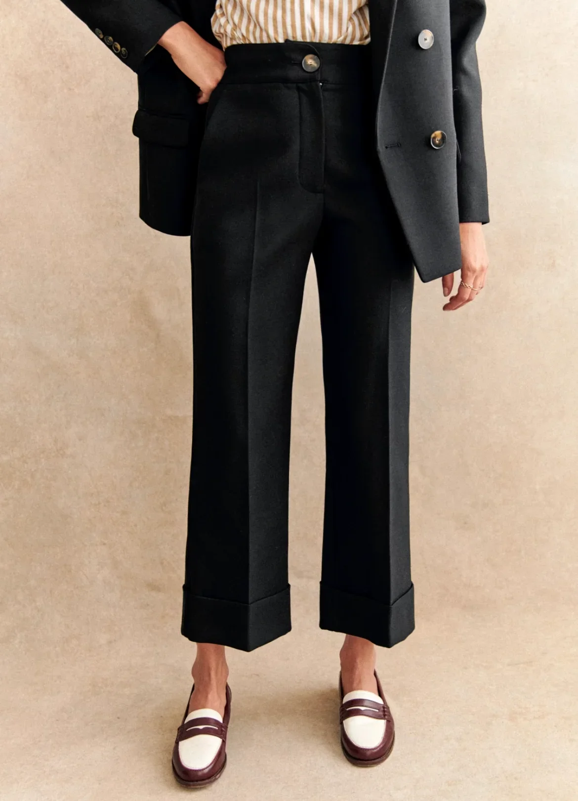 

Women‘s High Waist Suit Trousers Solid Color Rolled Edges Fashion Versatile Slim Fit Straight Leg Pants