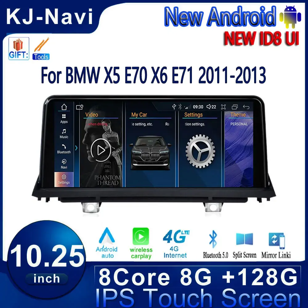 Android 14 Auto Multimedia CarPlay Stereo Radio Auto Monitoren Voor BMW X5 E70 X6 E71 2011-2013 Originele CIC 10.25 Inch BT 4G WIFI