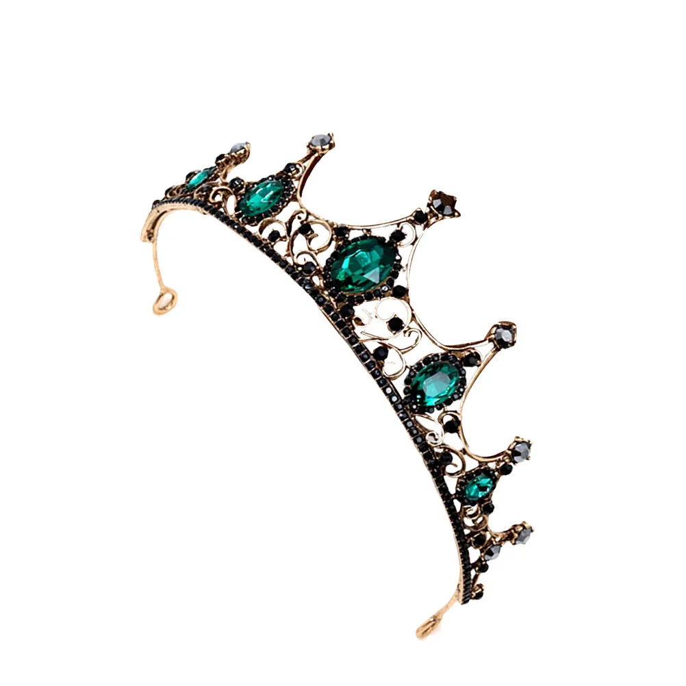 Baroque Retro Green Stone Bridal Tiara Crown for Wedding Engagement Party Elegant Glittering Crystal Headpiece Lightweight