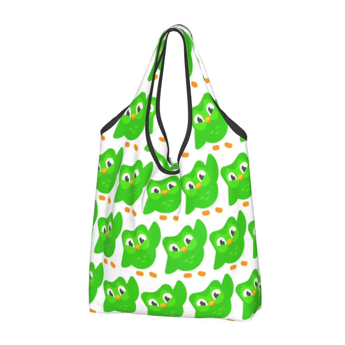 Duolingo Cartoon Owl Reusable Shopping Grocery Bags Foldable 50LB Weight Capacity Eco Bag Eco-Friendly Ripstop