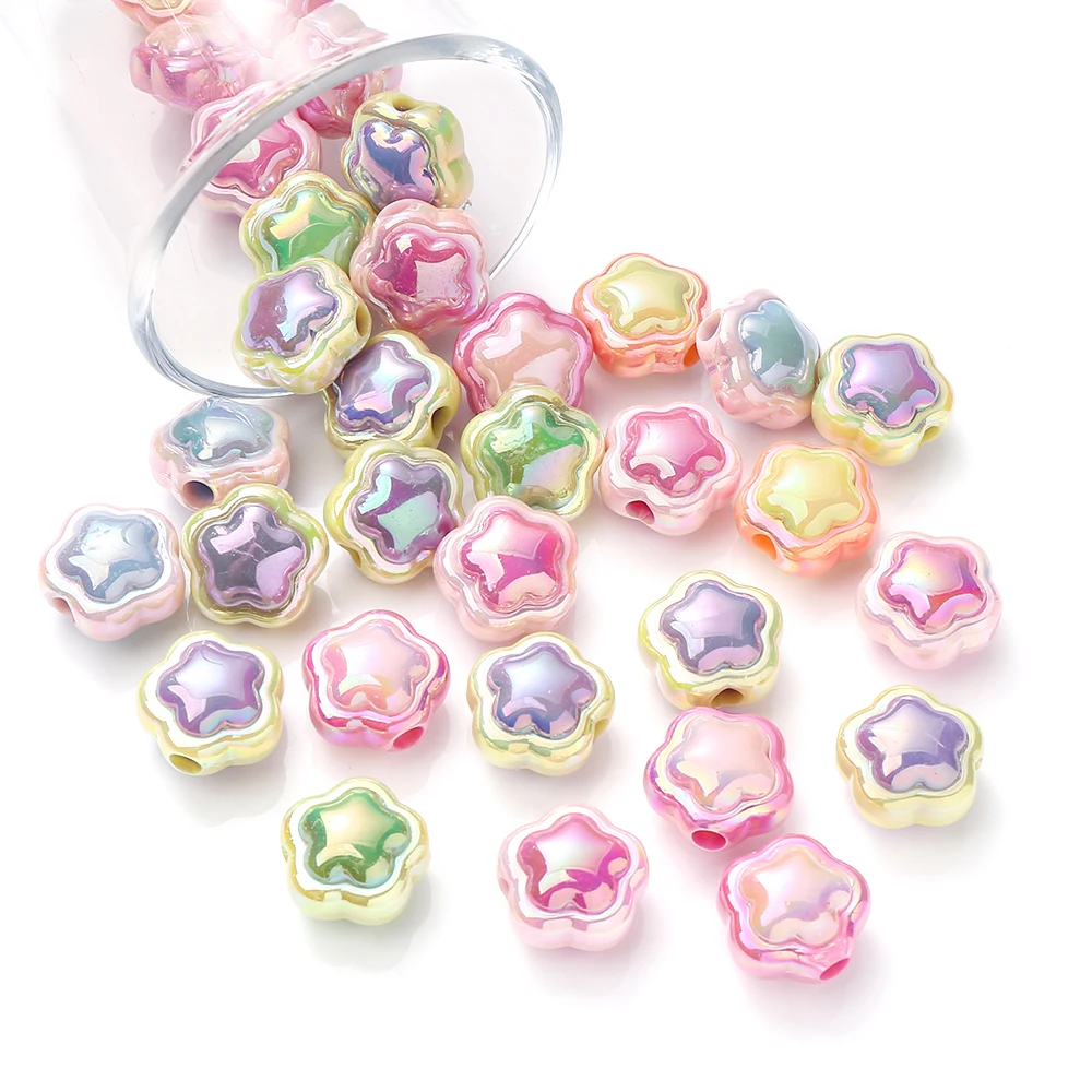 30Pcs New Acrylic Beads AB Multicolor Flower Style Focal Beads DIY Handmade Jewelry Keychain Bracelet Material Accessories