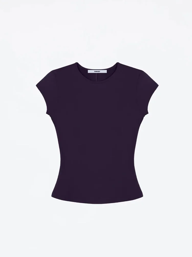 تي شيرت تانك ai باللون الأرجواني بأكمام قصيرة مع خط عنق دائري مناسب للتخسيس، لون أرجواني داكن جذاب جدًا