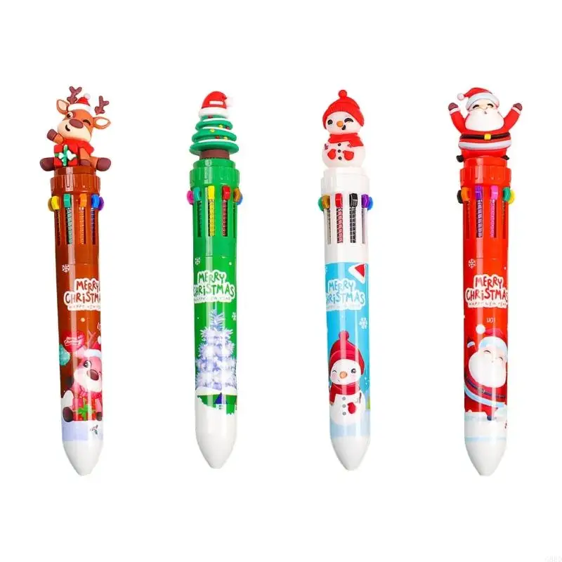 

G88D 6 Pcs Shuttle Pen 10 in 1 Cartoon Christmas Ballpoint Pen Multicolor Pen