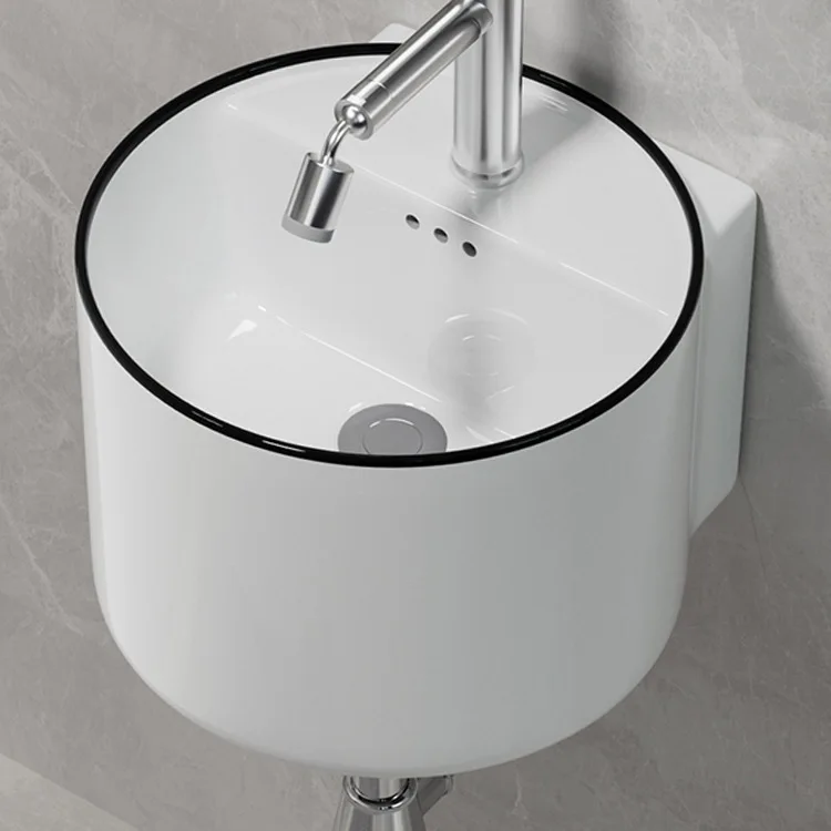 Small apartment deepened wall-mounted ceramic wash basin circular wall-mounted basin bathroom