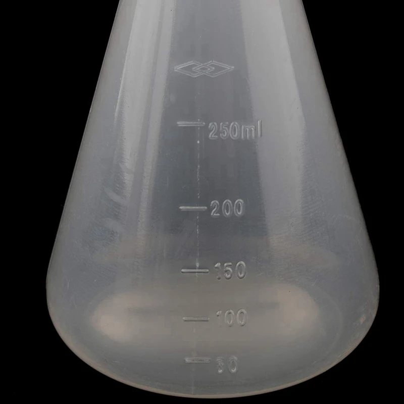 3X Laboratory Graduated Plastic Conical Erlenmeyer Flask, Measurable, Smooth Thick Wall, Two Bottles Of 250Ml