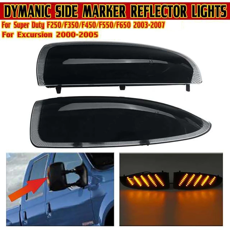 2X LED Flowing Side Mirror Indicator Light for Ford F350 Superduty Excursion Rearview Wing Mirror Turn Signal Lamp