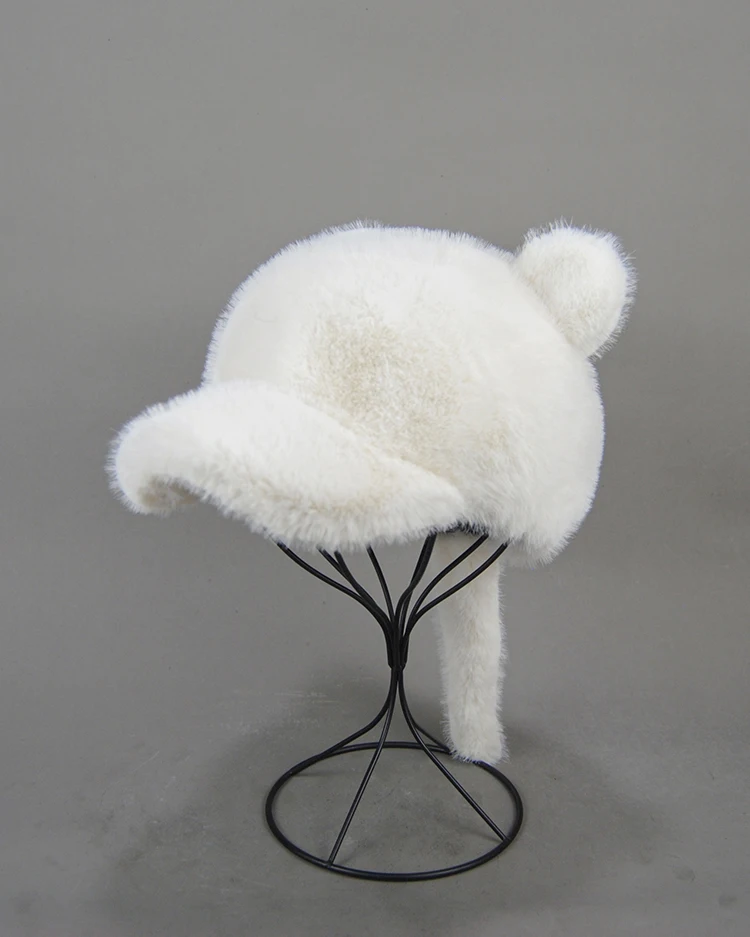 Plüschmütze für Erwachsene, Kinder und Jugendliche, für Pendler, mit Kunstfell-Schwanz, russische Wintermütze, wärmende Baseballkappe, Mützen für Damen. – Detail 23