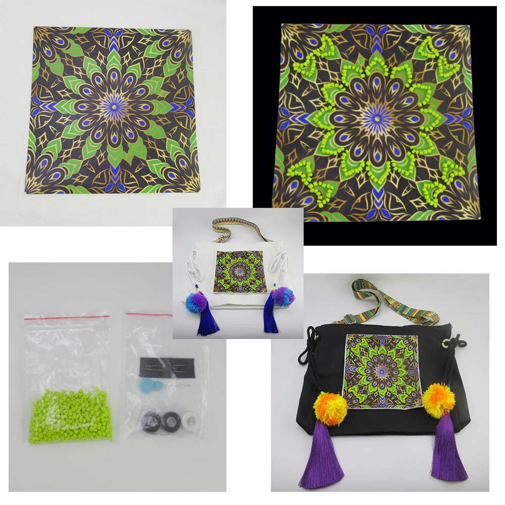 

Mandala Bohemian Hippie Vintage DIY Stress Reliever Needle Crafts Beaded Cross Painting Stitch Kits Embroidery Free Bag M-010