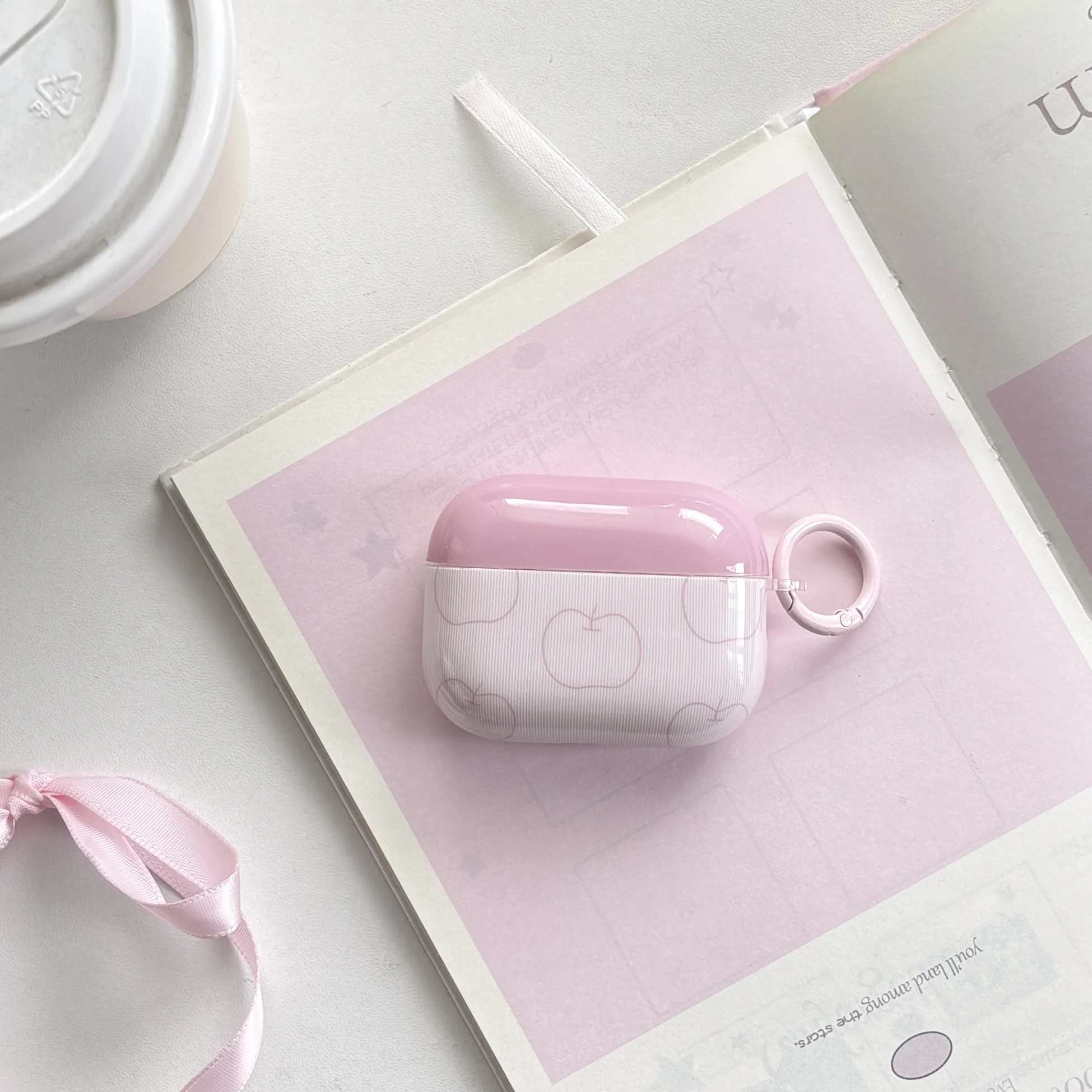 Simple Cute Pink Lines Apple Cartoon Pattern Protection Earphone Case Cover Case For AirPods 1 2 3 4 Pro Pro2 Pro3