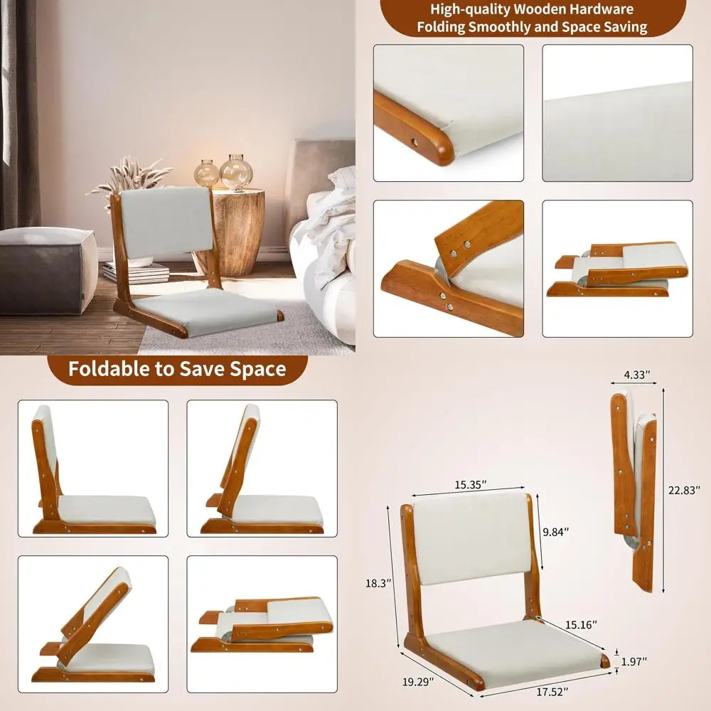 

Japanese Style Foldable Floor Chair with Back Support, Beige Meditation Seat for Living Room, Bedroom, Bay Window