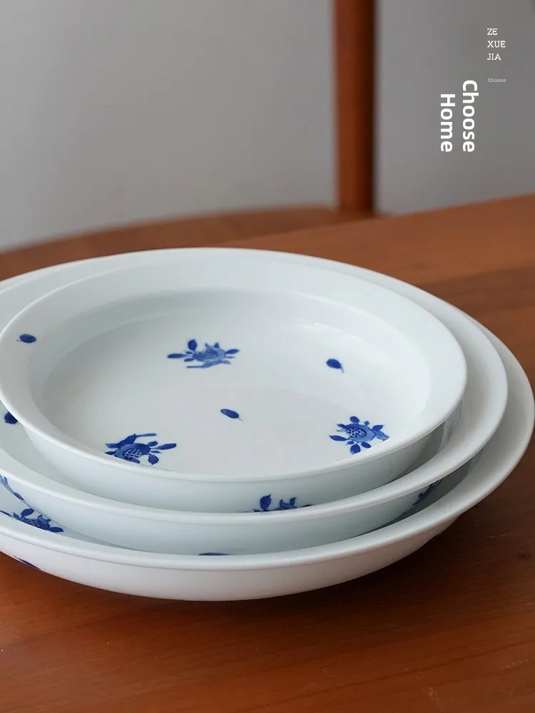 

Deep Di Dining Plate Porcelain Hand-Painted Underglaze Blue And White Pomeanate Patterned Adult Dinnerware Circular ape