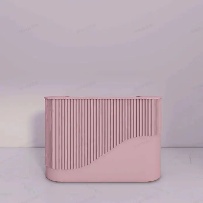 

Розовая стойка ресепшн, мебель для ресепшн, панельная мебель из серого дерева, в стиле середины века, для спа-салона, салона красоты, офиса