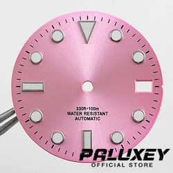 28.5MM Sunburst Pink Watch Dial for NH35 4R 7S Movement Green Luminous Watch Faces Modified Watch Accessories Single Calendar