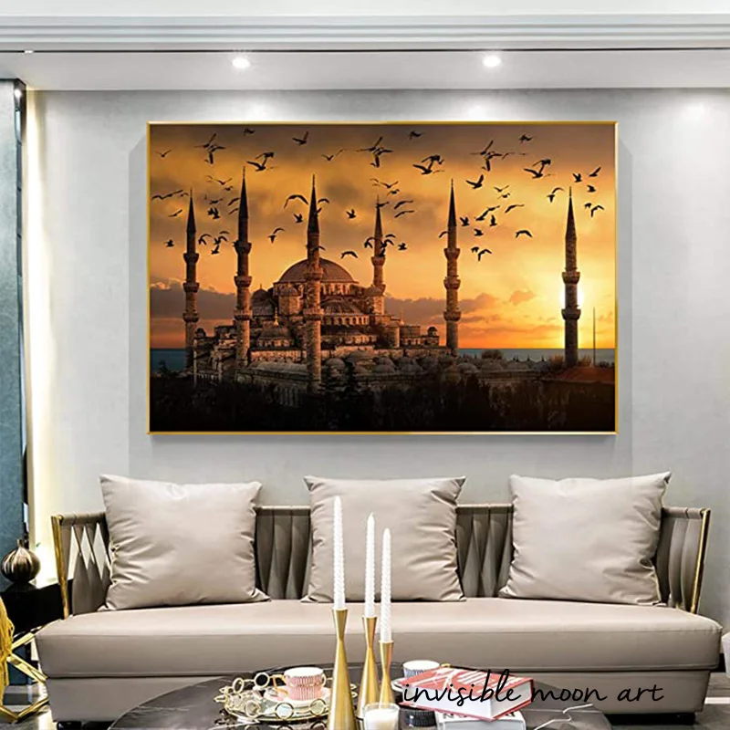 Islam Mosque In Istanbul Building Landscape Sunset Landscape Art Poster Canvas Painting Wall Prints Picture for Room Home Decor