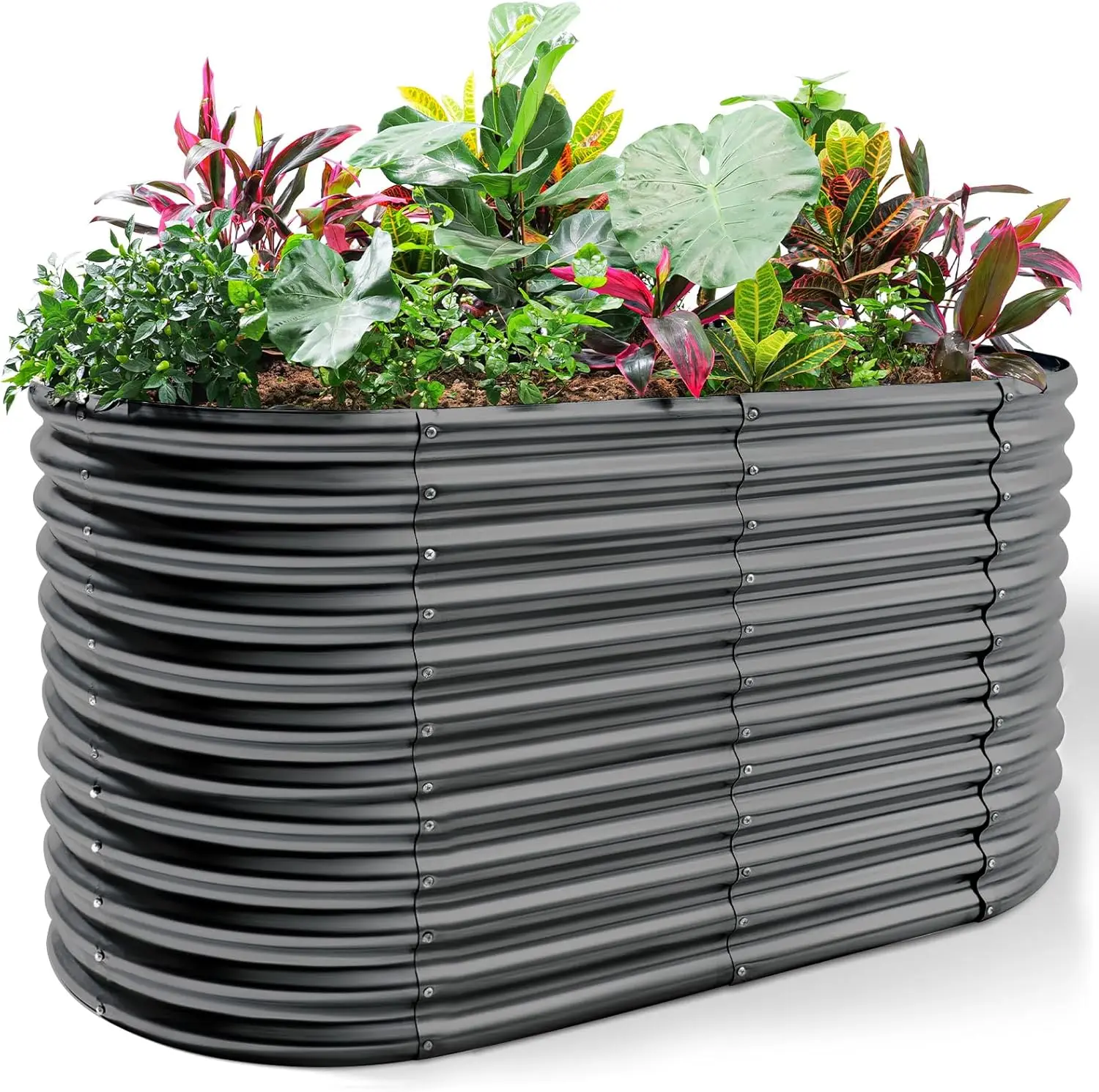 

8x4x3ft Oval Galvanized Raised Garden Beds, Large-Capacity Metal Planter Box Outdoor, Durable Deep Raised Garden Bed 3ft Tall, R