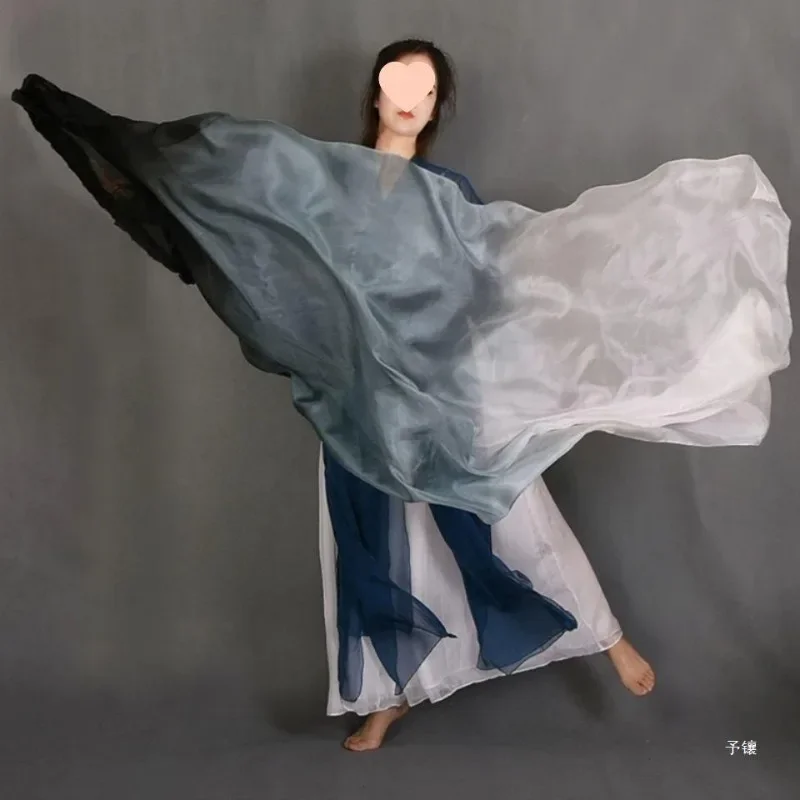 Voile de danse du ventre en soie dégradé, teinture à la main, éventail en soie véritable, Long Extra 180cm pour la pratique de la compétition, accessoires de spectacle sur scène, accessoire de danse