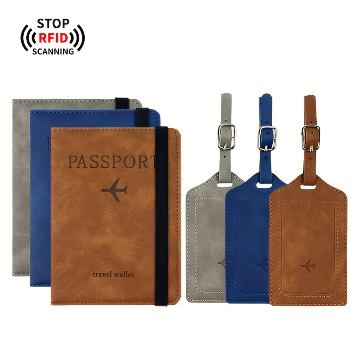 

2pcs PU Leather Passport Bag Luggage Tag Set, Passport Holder Document Bag Passport Cover