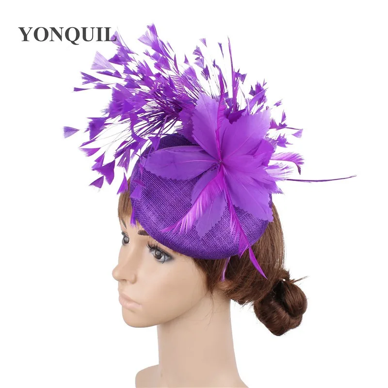 Sombreros de plumas de moda para mujer, tocado de Sinamay con Clips, accesorio elegante para el cabello, fiesta, carrera de té