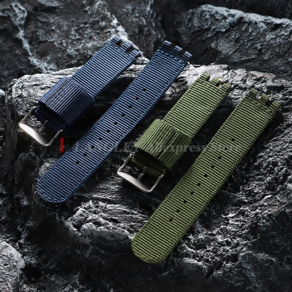 17 мм, 19 мм, 20 мм, тканевый нейлоновый ремешок для часов Swatch, тканый браслет, сменный браслет для женщин и мужчин, зеленый, черный, аксессуары для спортивных часов