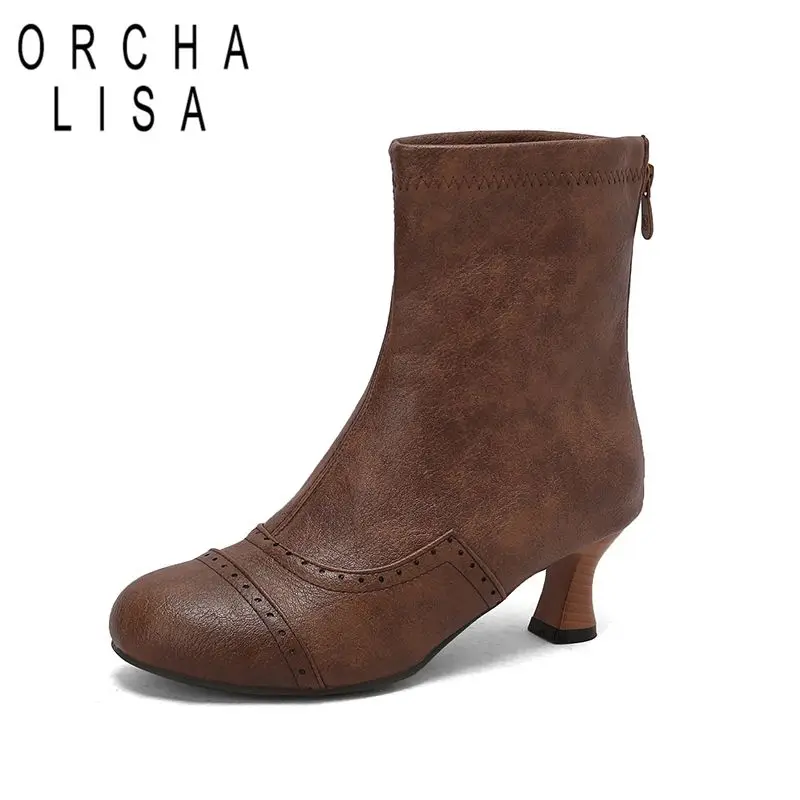 

ORCHA LISA 2025 Retro Female Ankle Boots Round Toe Strange Heels 5.5cm Zipper Large Size 47 48 49 50 Leisure Daily Short Booties