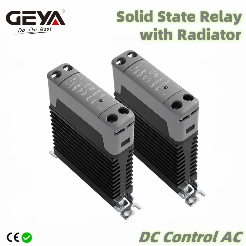 

GEYA 22.5mm Slim Width GSR8 Solid State Relay with Heat Sink DC to AC Single Phase SSR 10A 25A 40A 60A