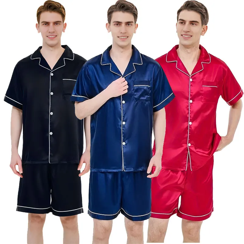 Summer Pajamas For Man Big Size Satin Men\'s Pajama Sets Shorts Silk Short Sleeve Sleepwear Home Pijama Night Clothes Loungewear