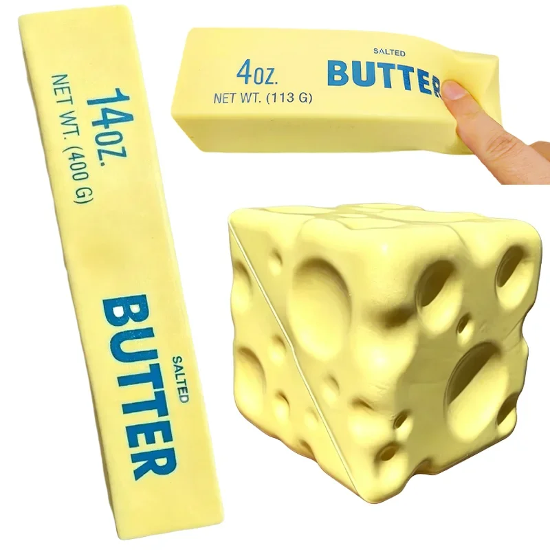 2A-Squishy Simulation Big Butter Stick Fidget Toys Elastic Cube Cheese Stick Funny Squeeze Prank Toy Stress Anxiety Relief Game