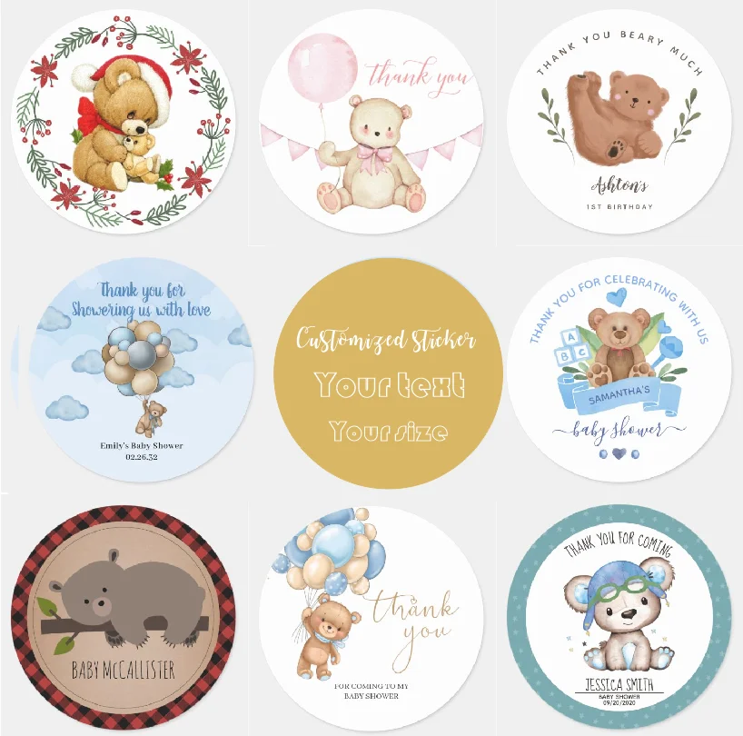 Custom 4cm Bear Sticker Logo Wedding Birthday Party Sticker Personalize Your Label Gift Box Birthday Party Stamp Sticker