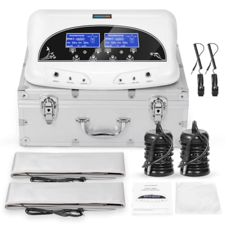 Máquina de Desintoxicación Iónica Dual para Pies, Limpieza Profesional de Spa con 2 Cinturones, 2 Electrodos y 10 Almohadillas, Azul