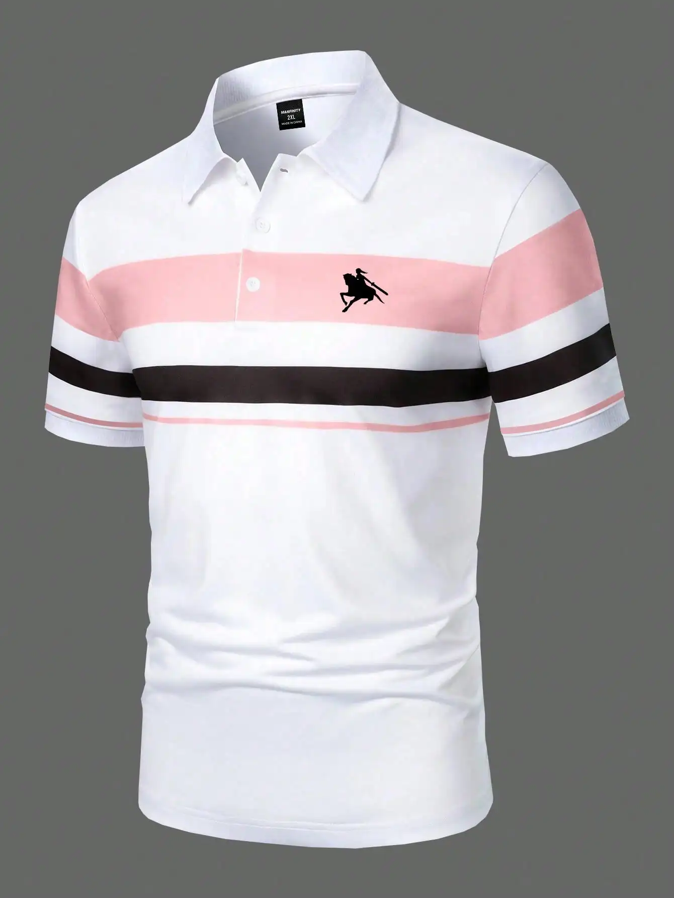 

Мужская рубашка-поло с коротким рукавом, в полоску, с цветовыми блоками, больших размеров, для повседневной носки