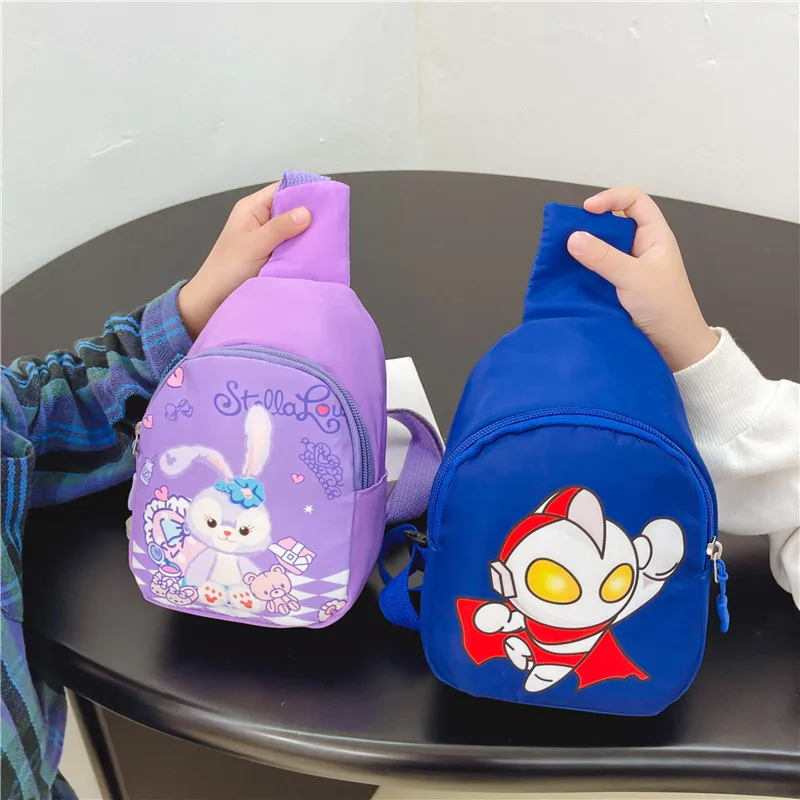 Sanrio Kids Shoulder Bag Boy and Girl Fashion Cartoon Cinnamoroll Kuromi Large Capacity Canvas Chest Bag Travel Portable Storage