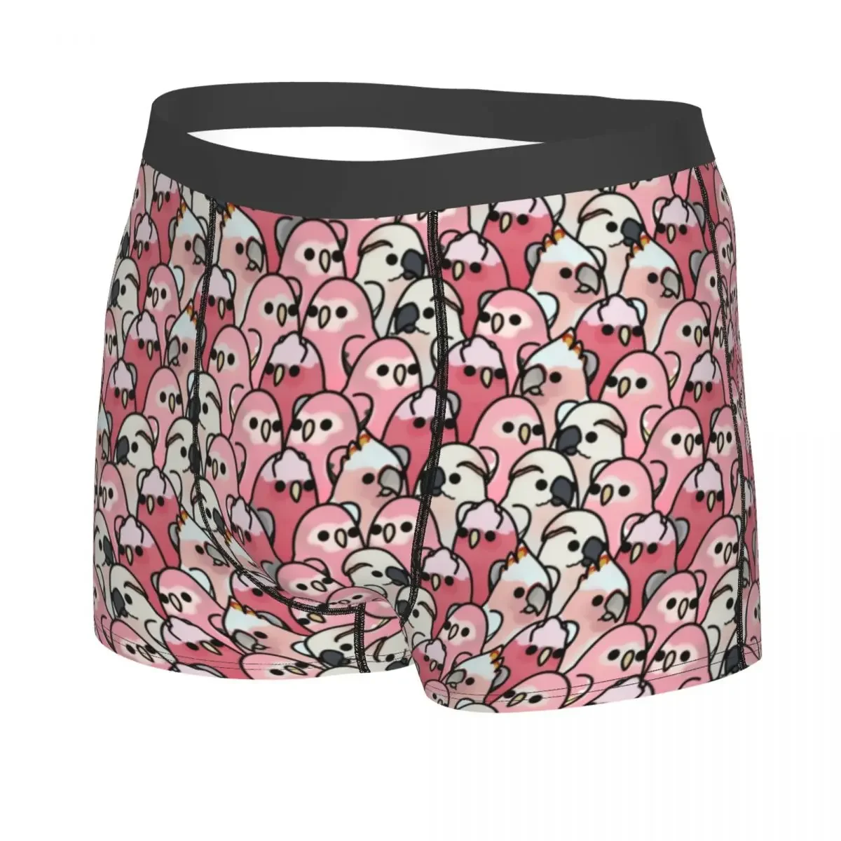 Custom Novelty Too Many Birds Pink Parrot Posse Pattern Boxers Shorts Panties Men's Underpants Stretch Briefs Underwear