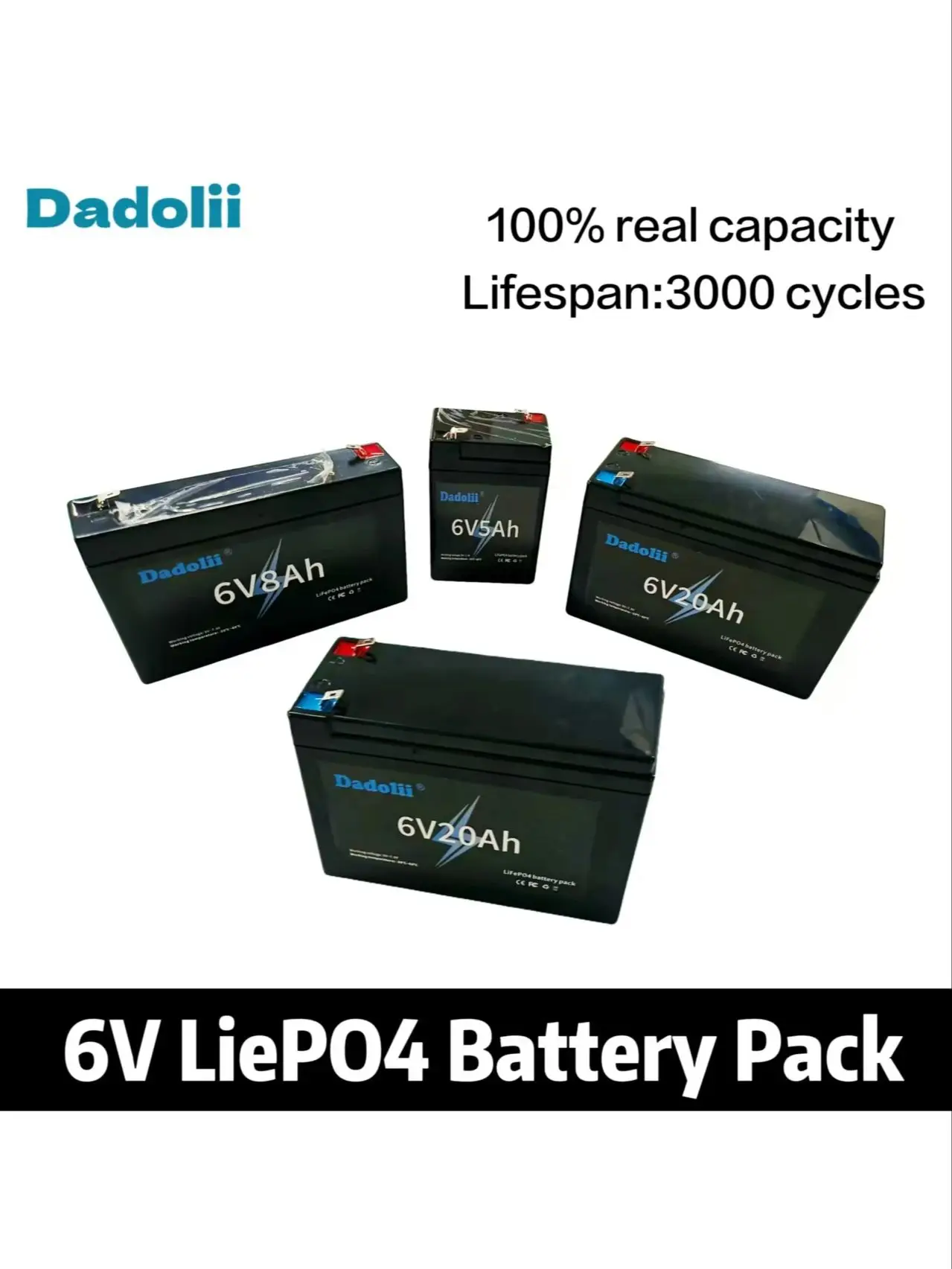 LiFePO4-accu's – 6V 5Ah/8Ah/10Ah voor elektrische auto's voor kinderen, speelgoedauto's, motorfietsen en kinderwagens - afbeelding 2