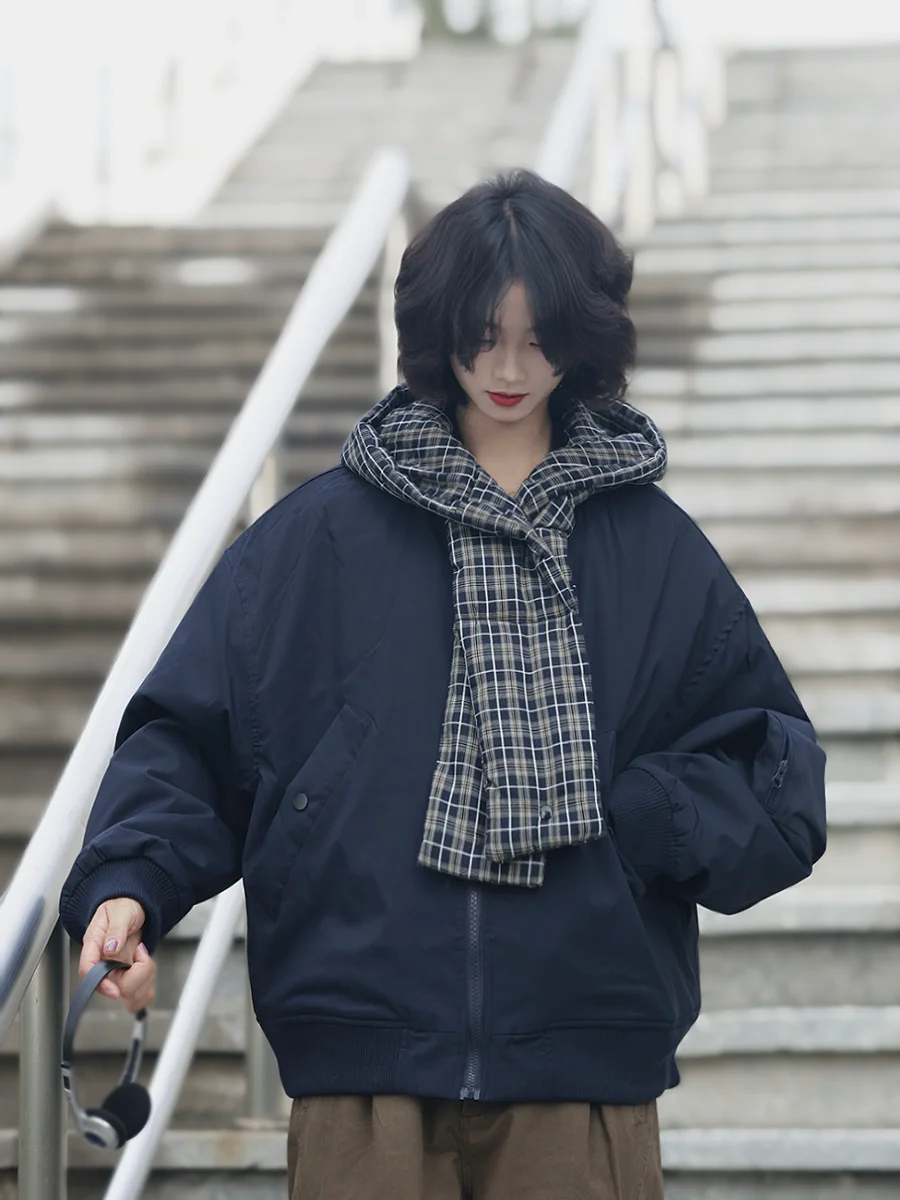 

Warmth And Sle: Winter Hooded Jaet with Scarf Inteation Men's And Women's Loose Fit Cotton Outerwear Trendy Youth