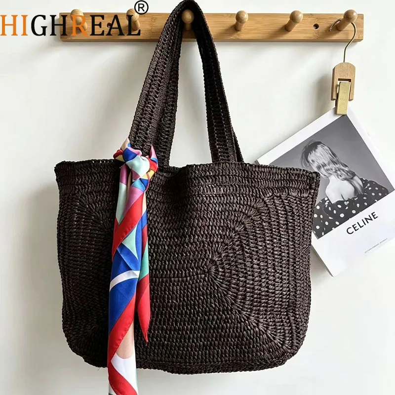 

Bohemian Woven Tote Beach Bag Large Capacity Paper Rope Shoulder Bag Summer Straw Bags for Women Handbags Shopper Tote Purses