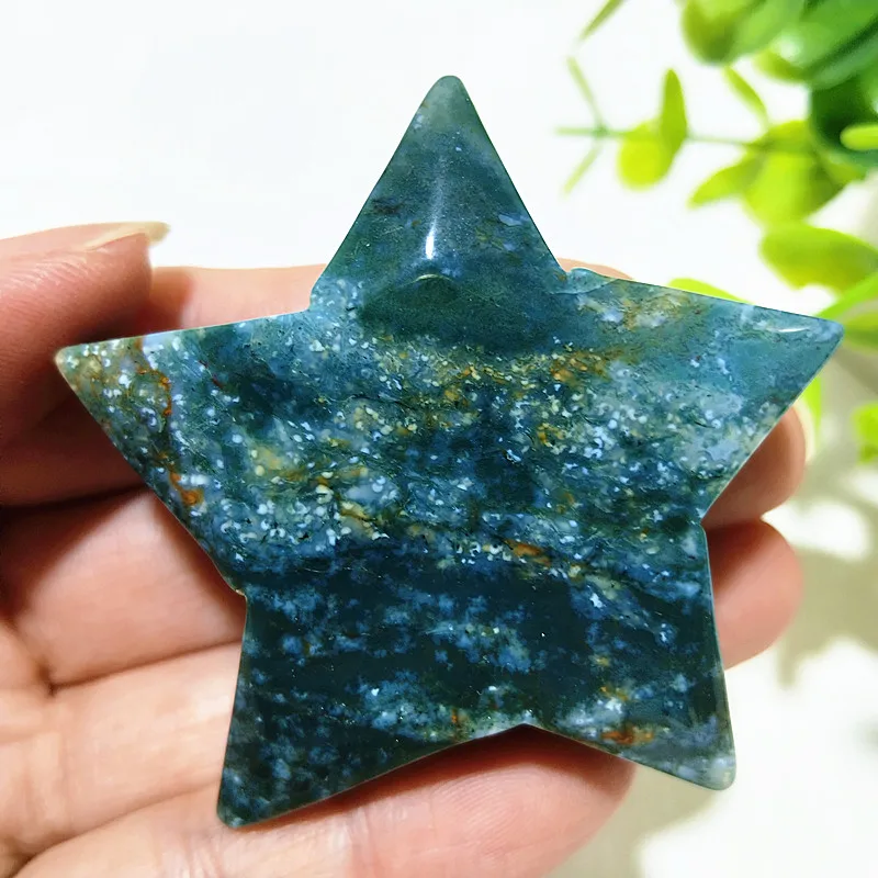 Natural Moss Agate Green Grass Agate Pentagram Yn Water Symbol Of Love Spiritual Meditation Healing Crystal Home Ornament
