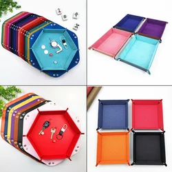 Rolling Folding Square Hexagon Dice Game Storage Tray Holder Double Sided Thick PU Leather Dice Mat Office Supply For Small Item