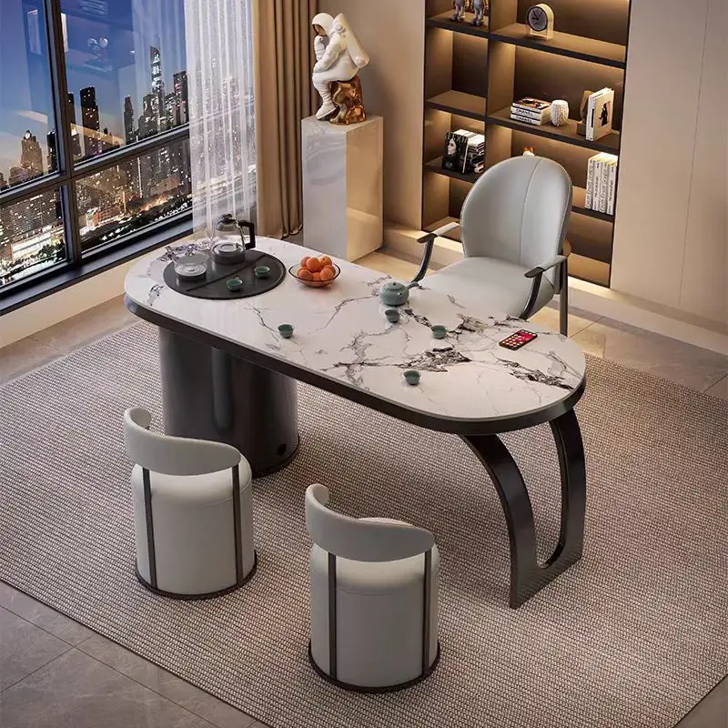Italian light luxury slate tea table and chair combination home tea table kettle integrated office tea table