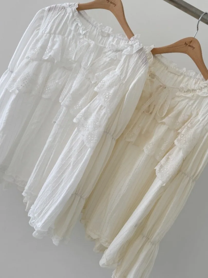 Csa e con ribete de encaje para mujer, nuevo estilo de primavera, personalidad suave, Top de manga acampanada a la ...