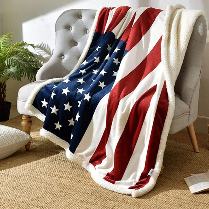 US Flag Print Throw Blanket Coral Fleece Winter Warm Thick Blanket American TV Blanket Bed Sofa Cover Throw Home Travel Blankets